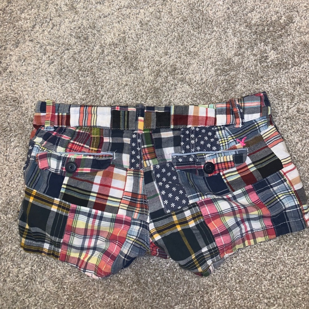 American Eagle Multicolor Plaid Jean Shorts size 0 - Picture 7 of 8